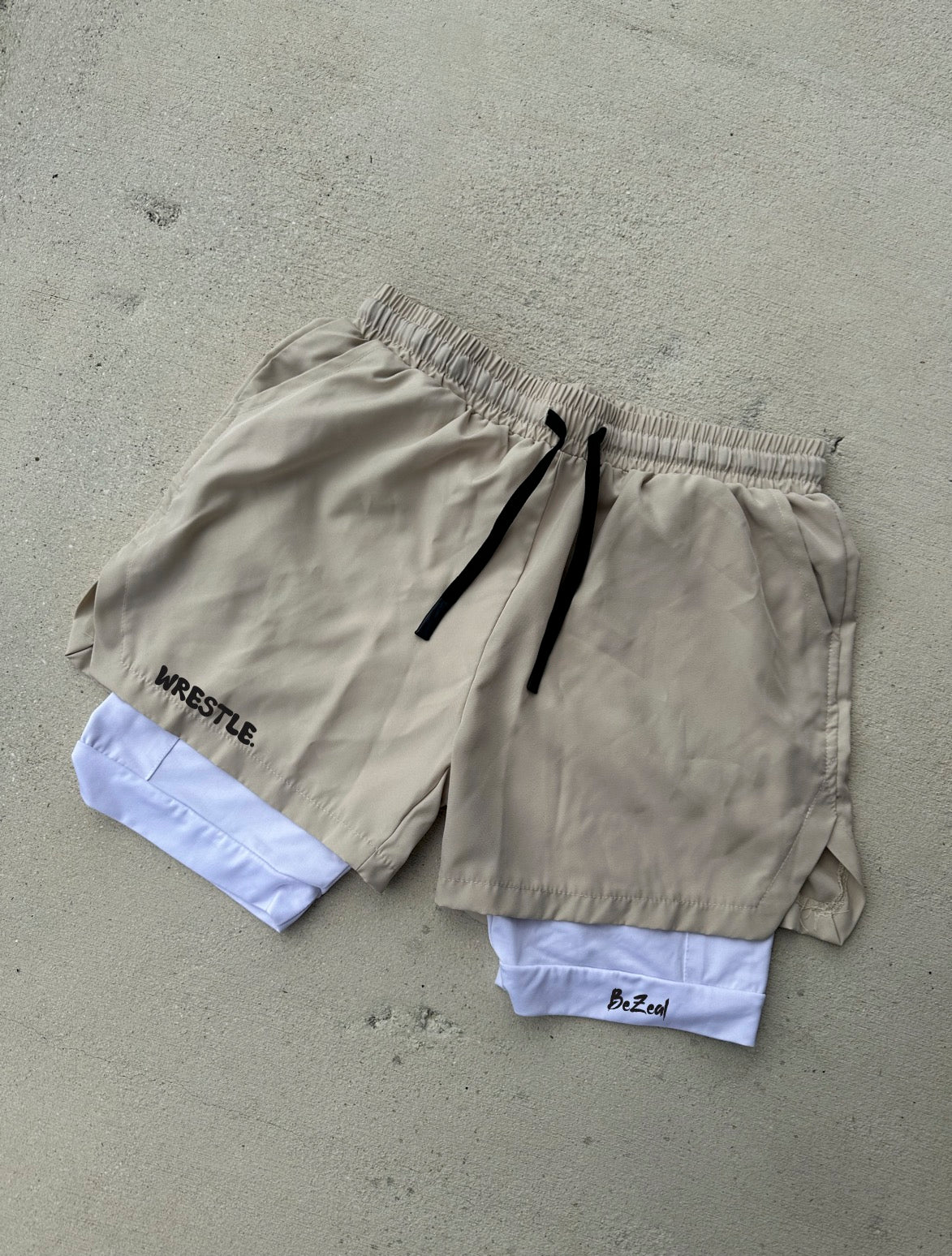 "WRESTLE." Shorts // Cream